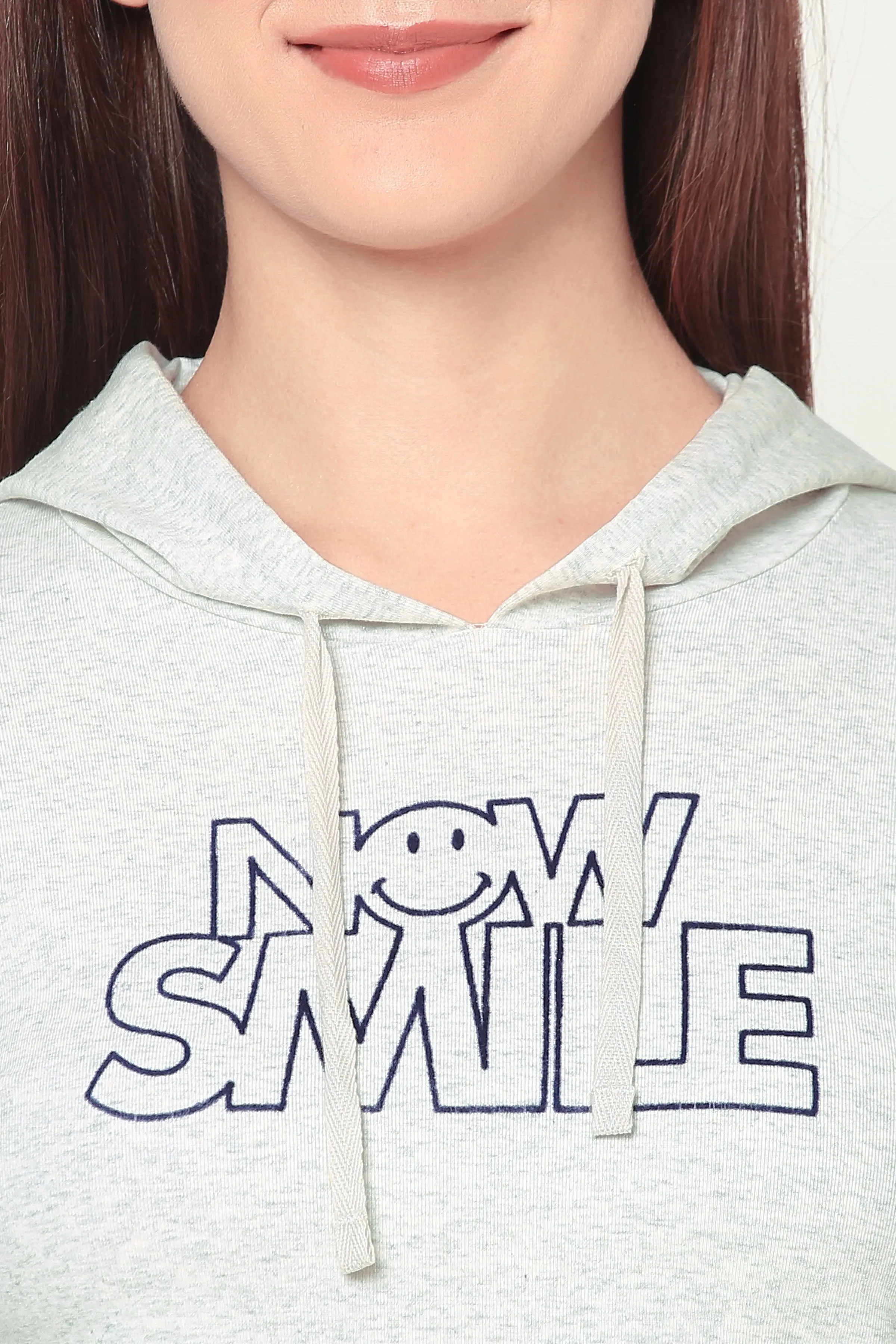 WOMEN PRINTED COTTON CROPPED HOODIE