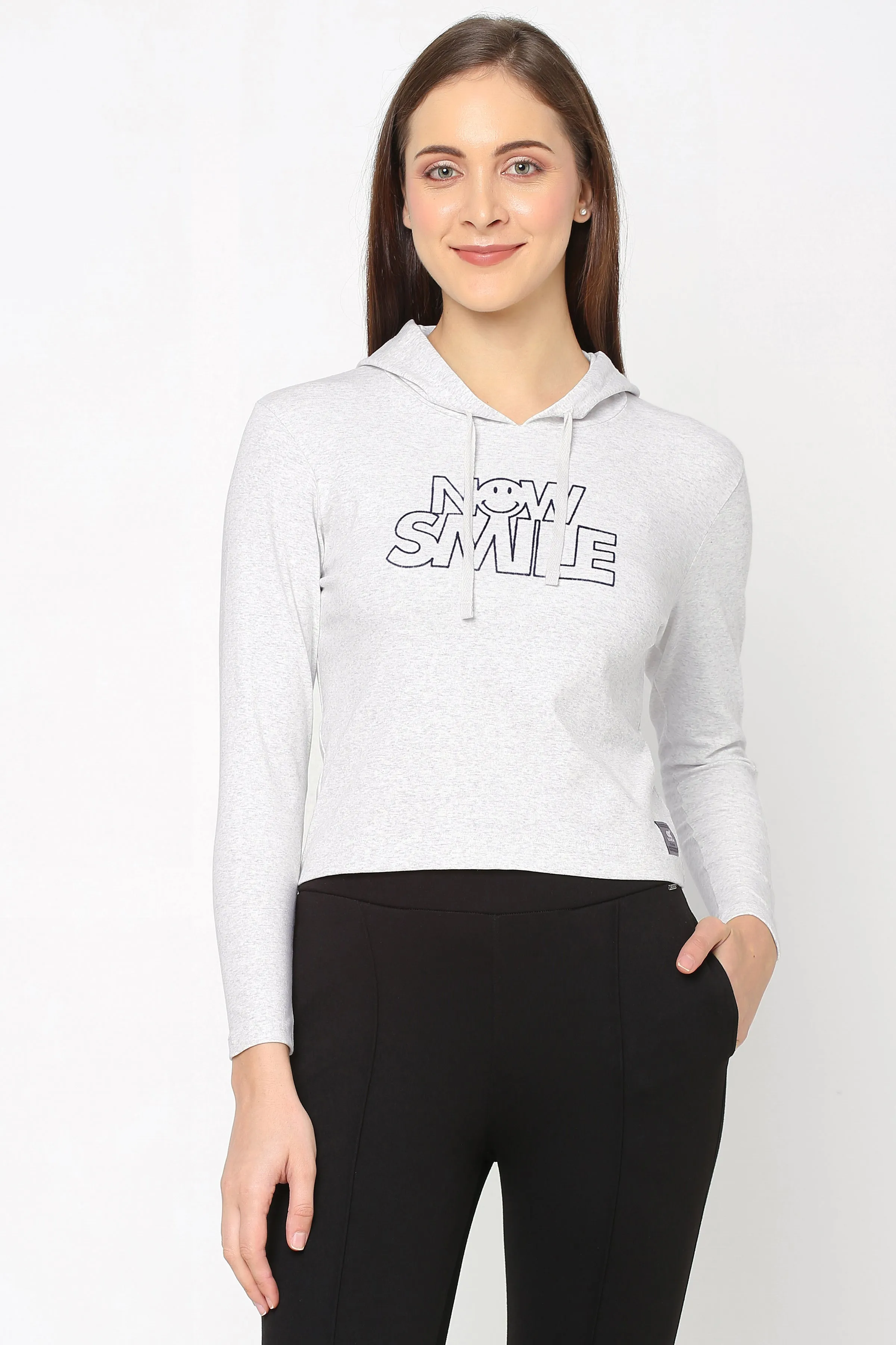 WOMEN PRINTED COTTON CROPPED HOODIE