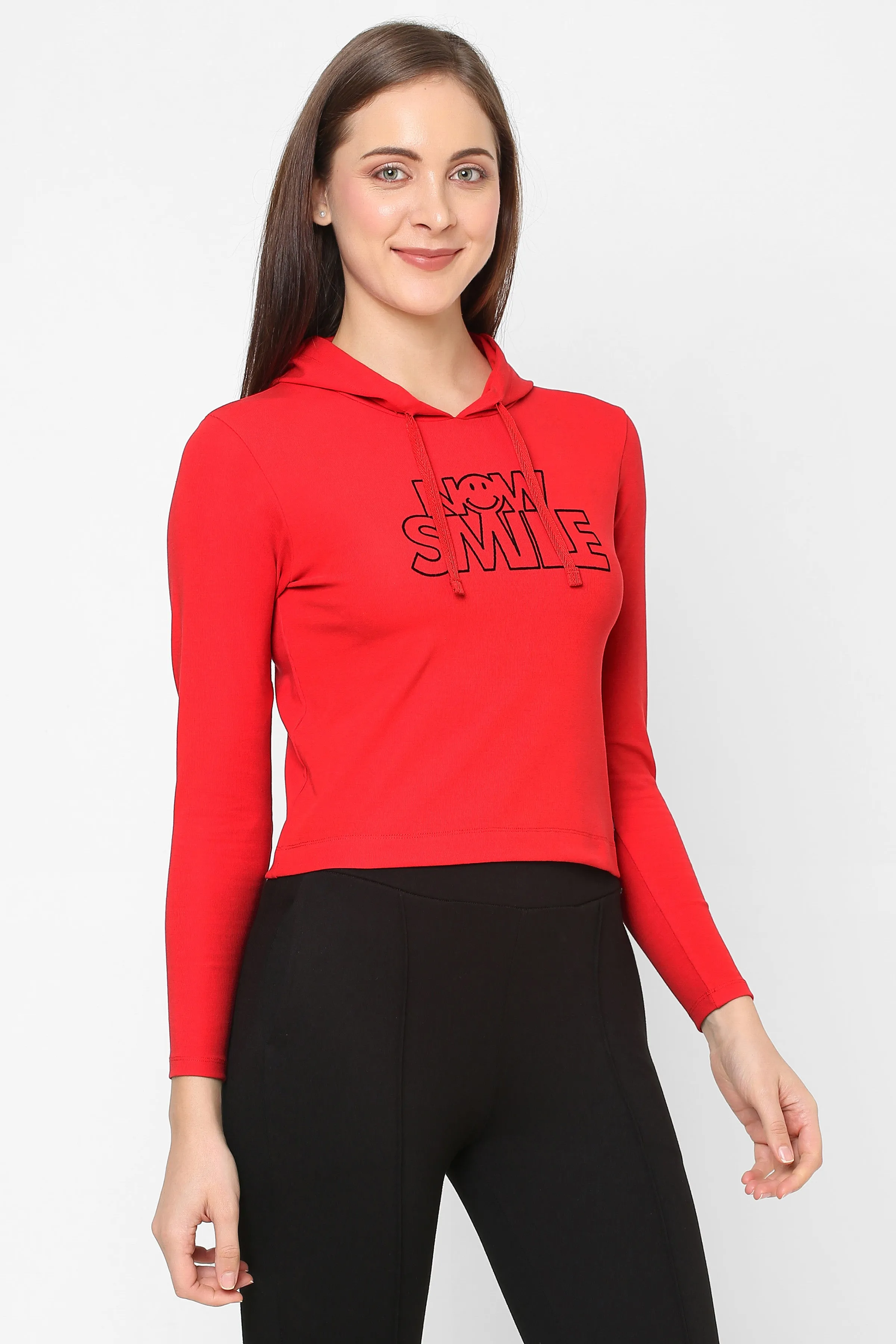 WOMEN PRINTED COTTON CROPPED HOODIE