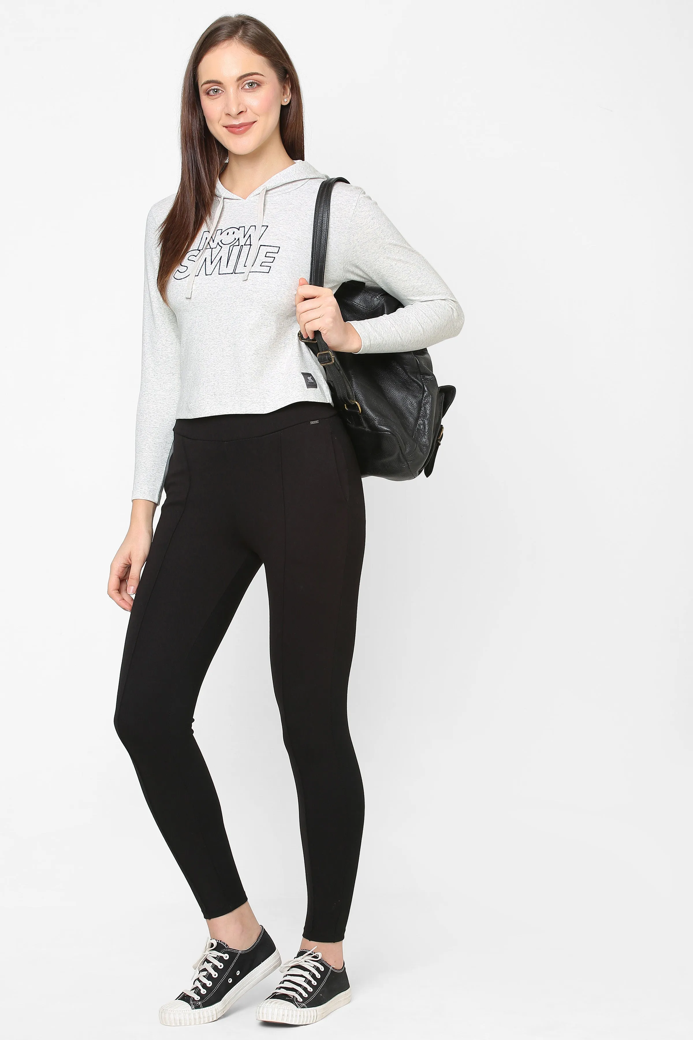 WOMEN PRINTED COTTON CROPPED HOODIE