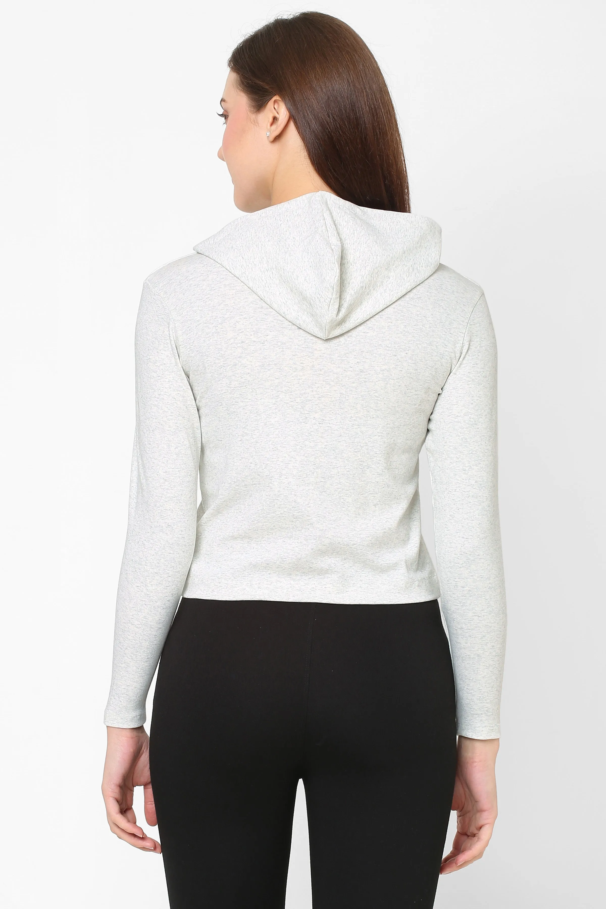 WOMEN PRINTED COTTON CROPPED HOODIE