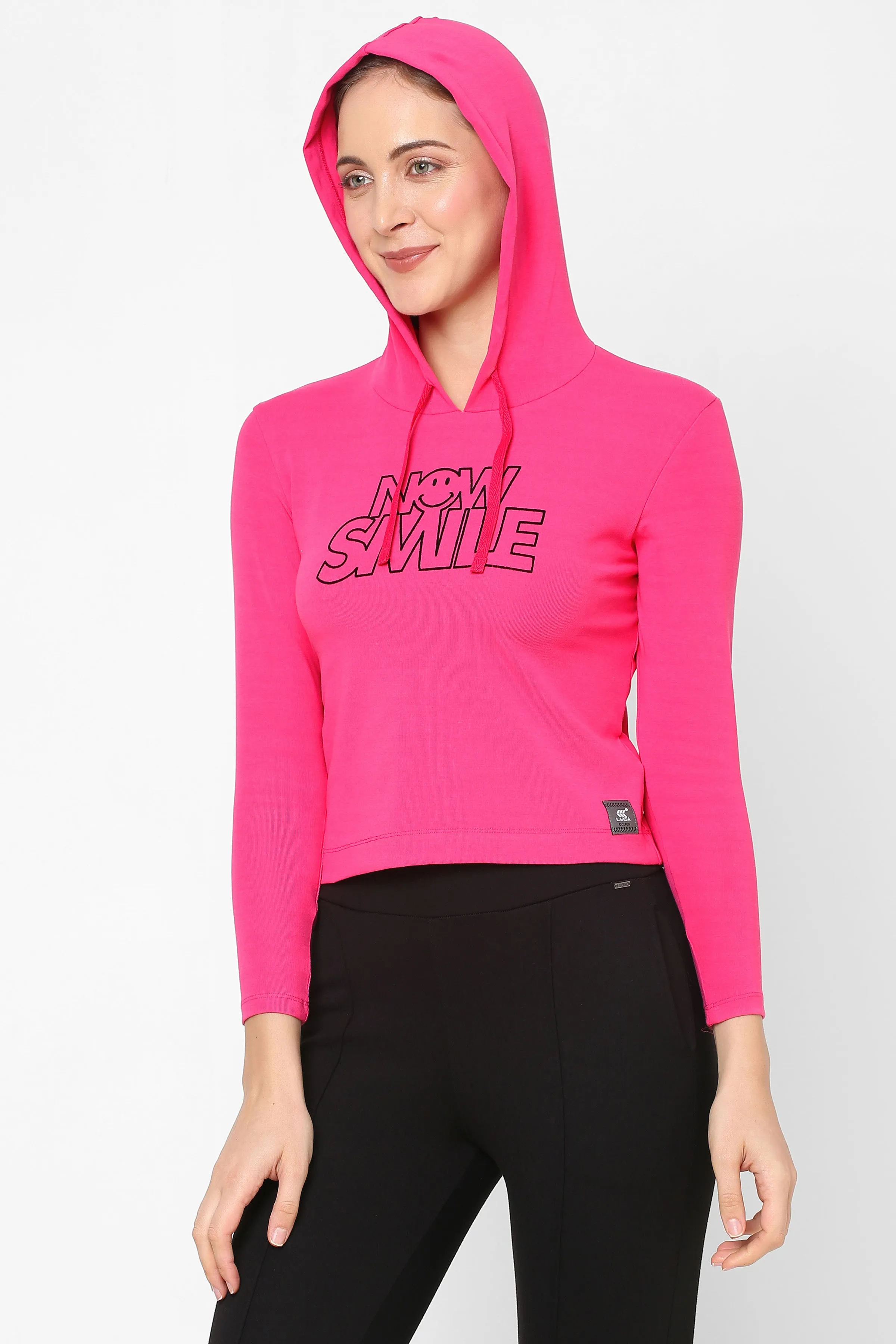 WOMEN PRINTED COTTON CROPPED HOODIE