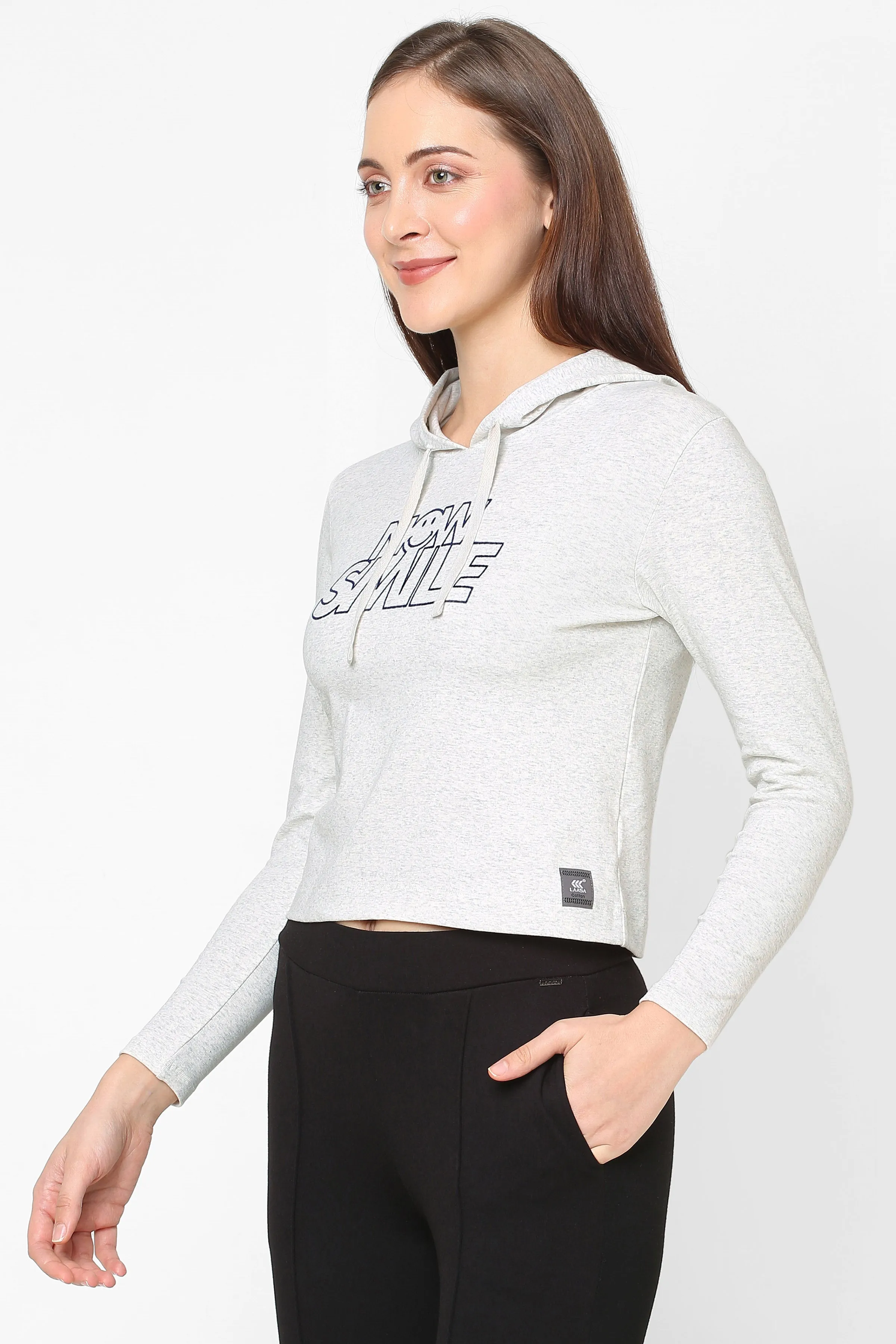 WOMEN PRINTED COTTON CROPPED HOODIE