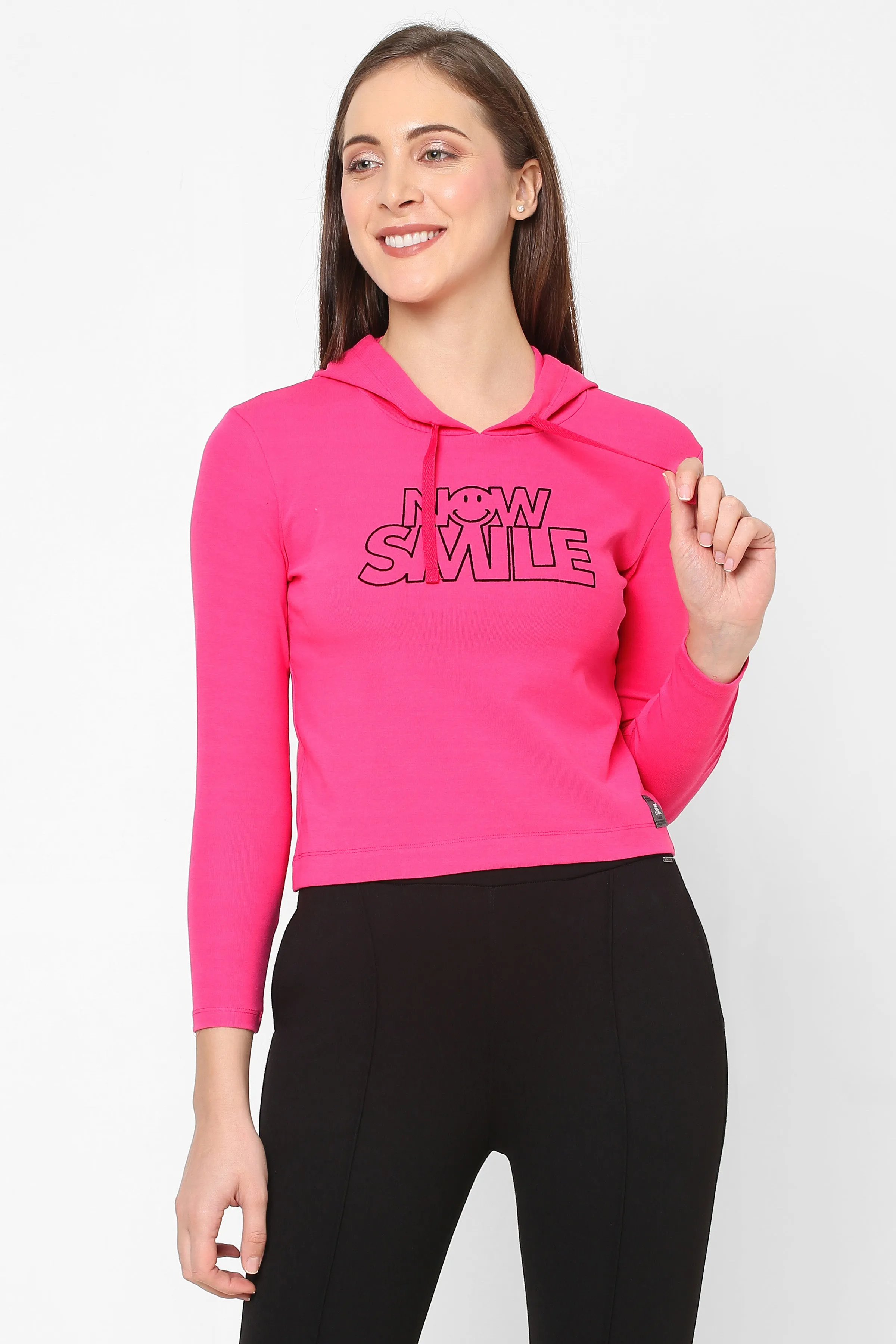 WOMEN PRINTED COTTON CROPPED HOODIE