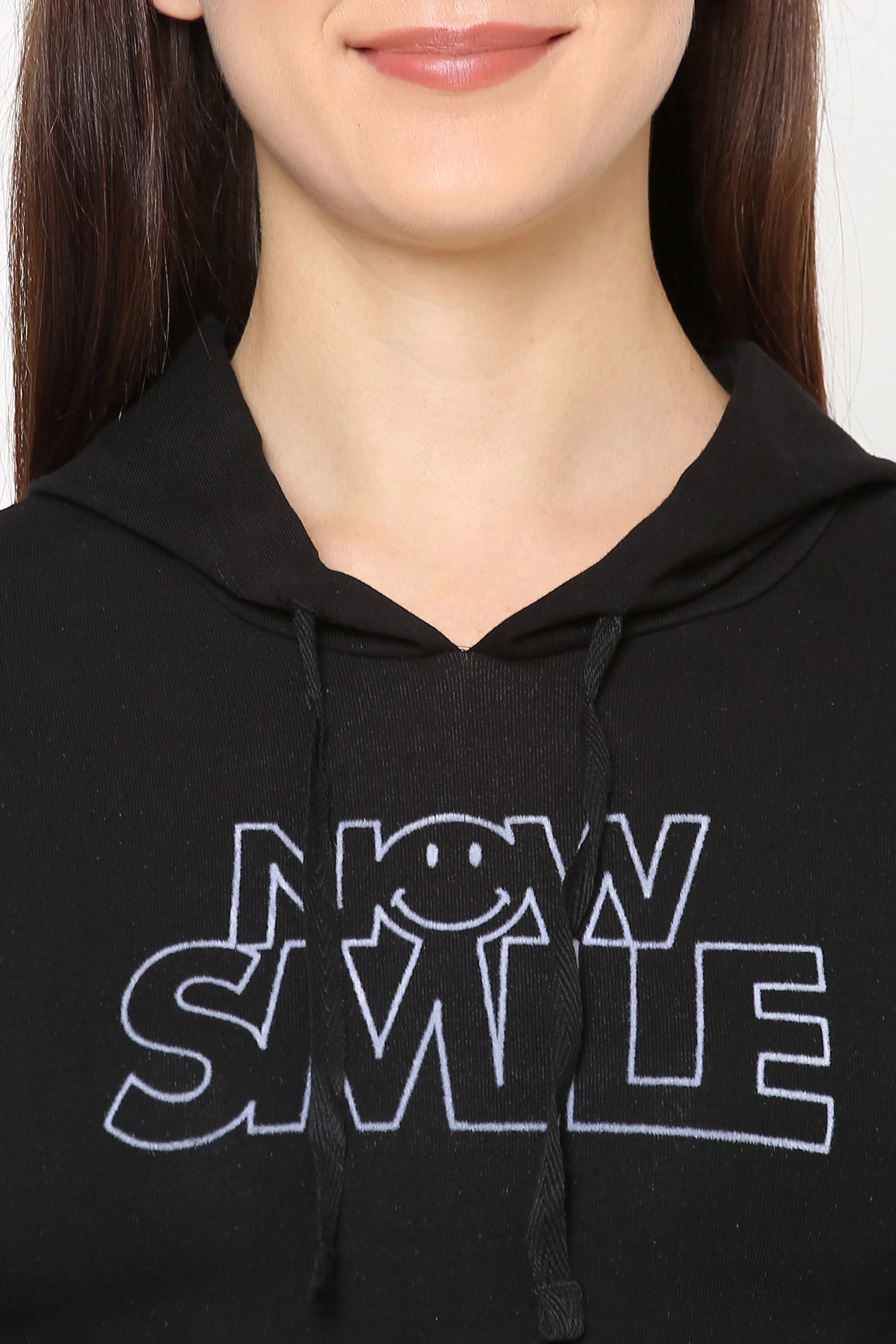 WOMEN PRINTED COTTON CROPPED HOODIE