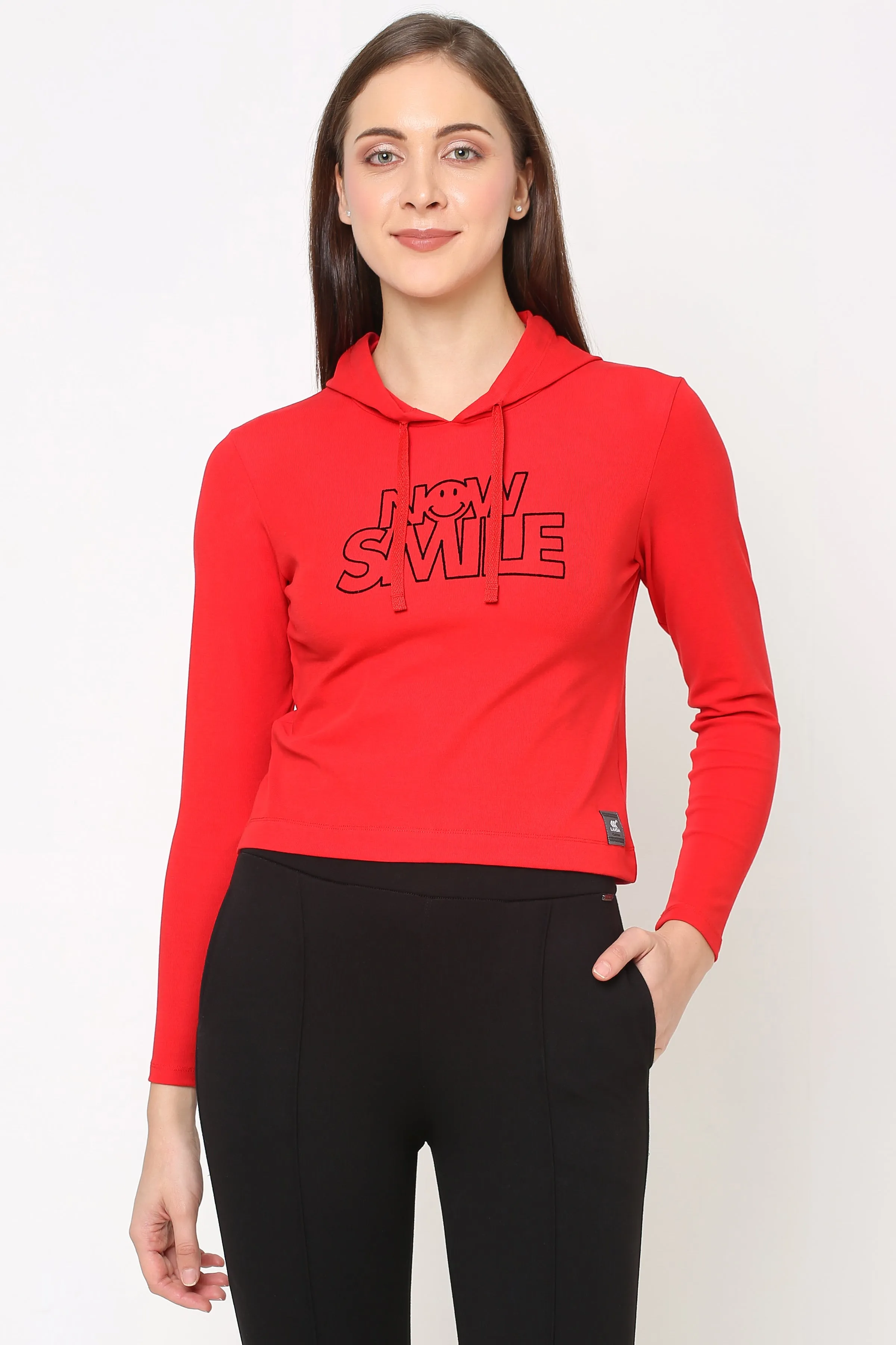 WOMEN PRINTED COTTON CROPPED HOODIE