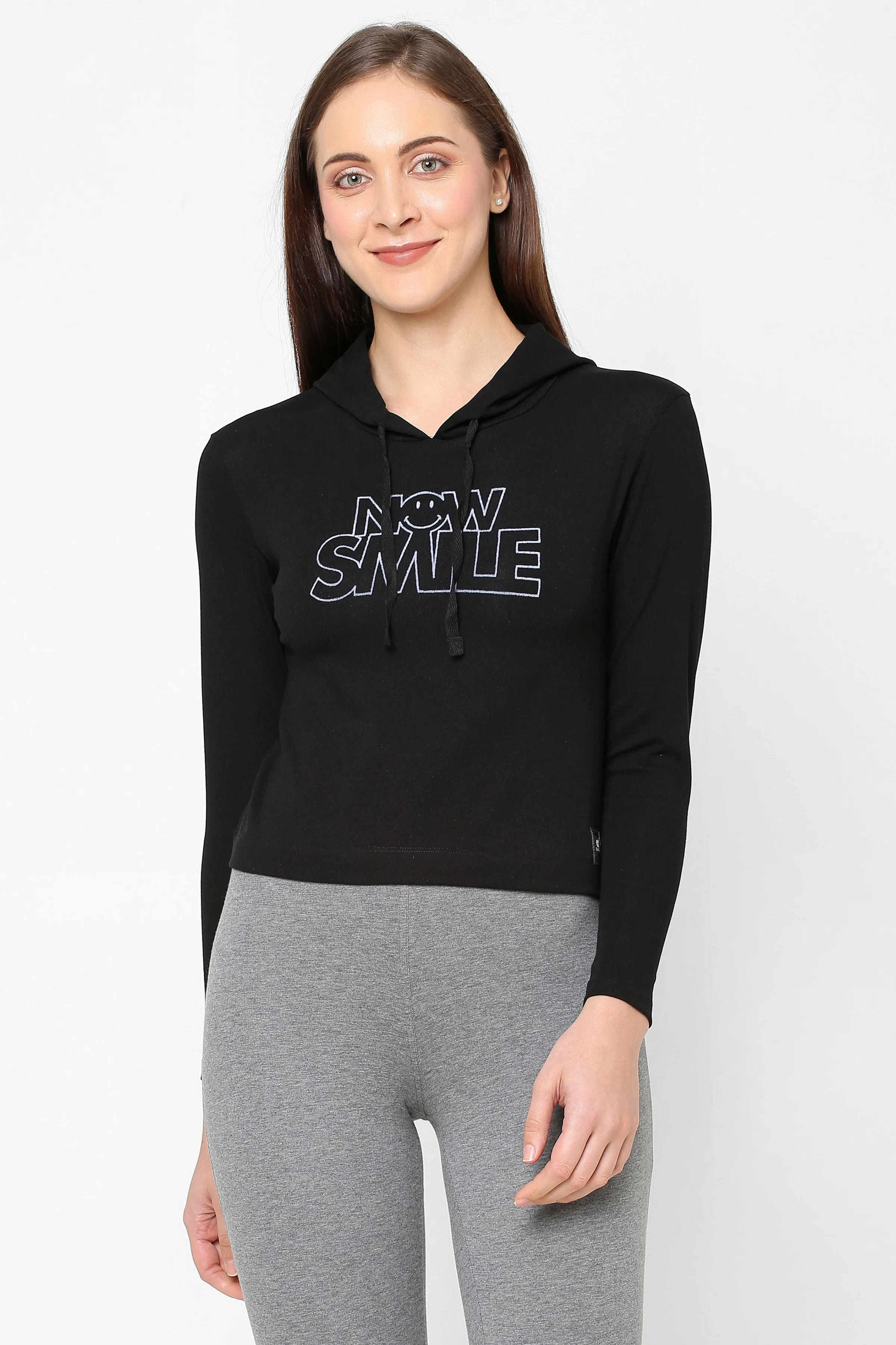 WOMEN PRINTED COTTON CROPPED HOODIE