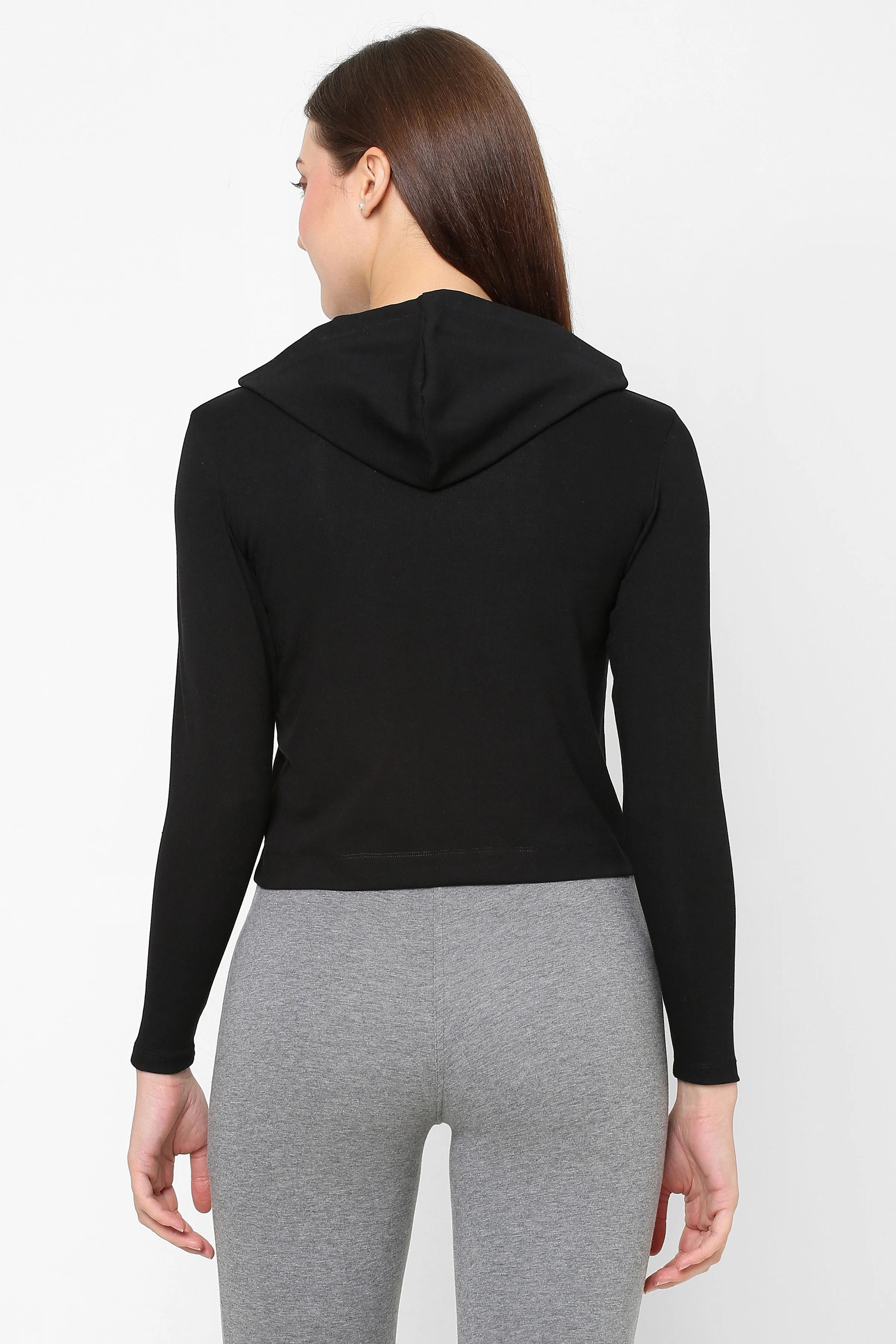 WOMEN PRINTED COTTON CROPPED HOODIE