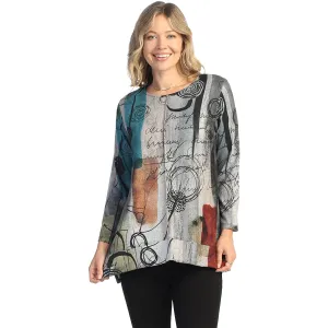 Women's Jess & Jane French Brushed Terry Side Slit Top Sonnet Grey Multi