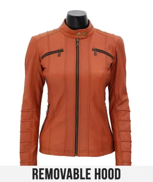 Women's Removable Hooded Leather Jacket