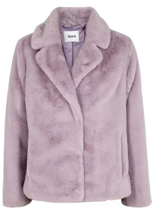 Womens Stand Lavender Fur Jacket