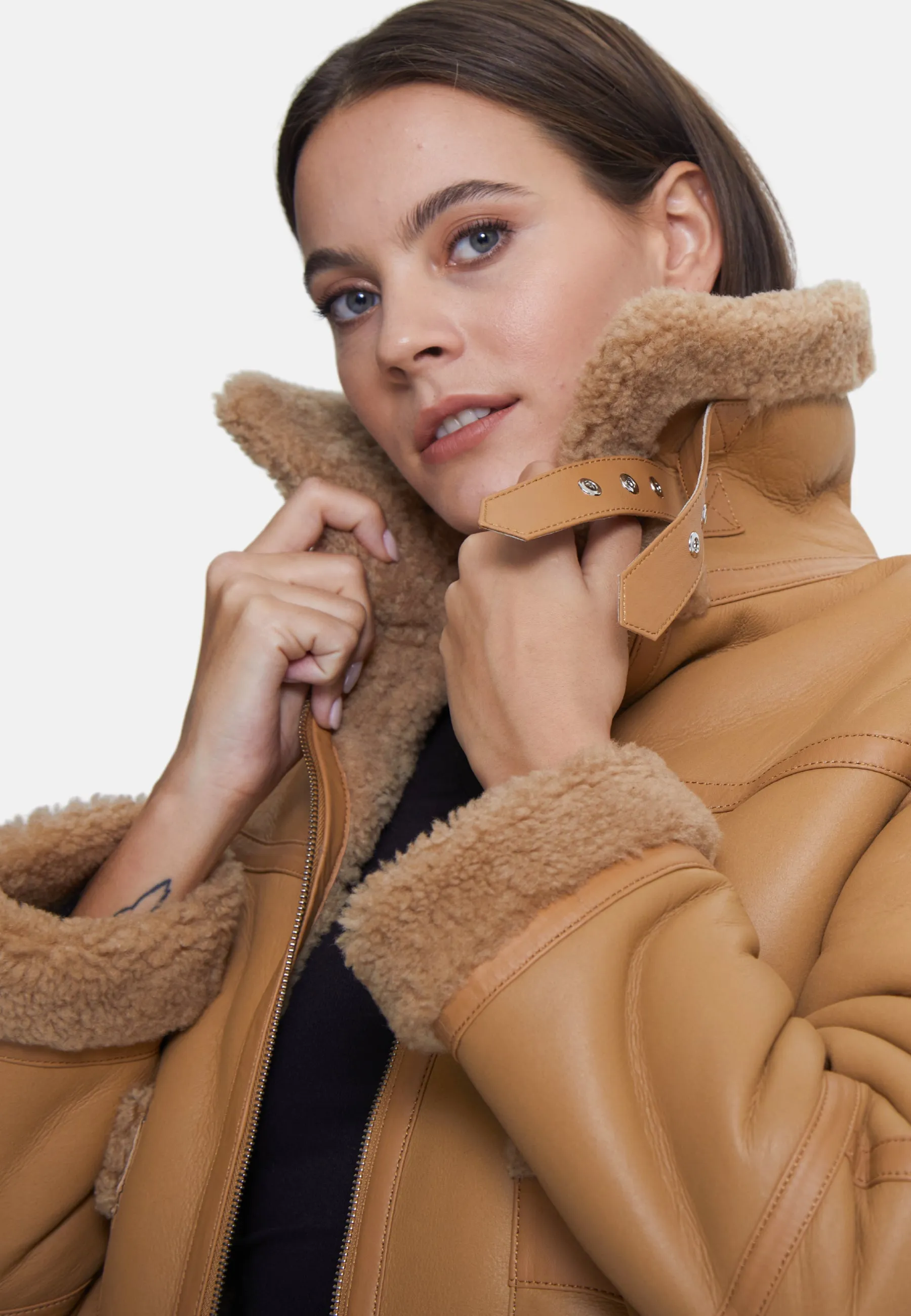 Women's Suede Jacket, Silky Mink With Mink Curly Wool