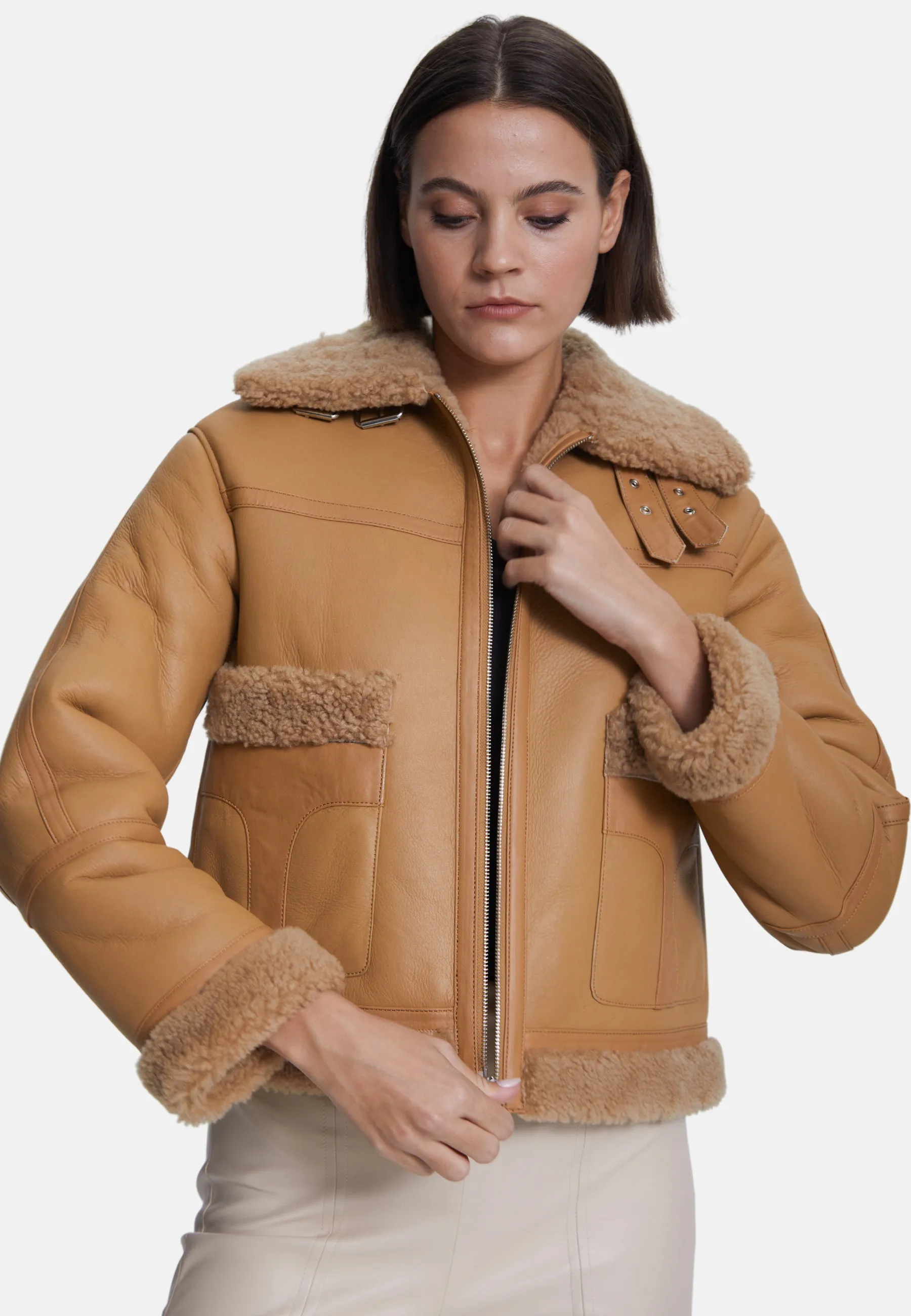 Women's Suede Jacket, Silky Mink With Mink Curly Wool