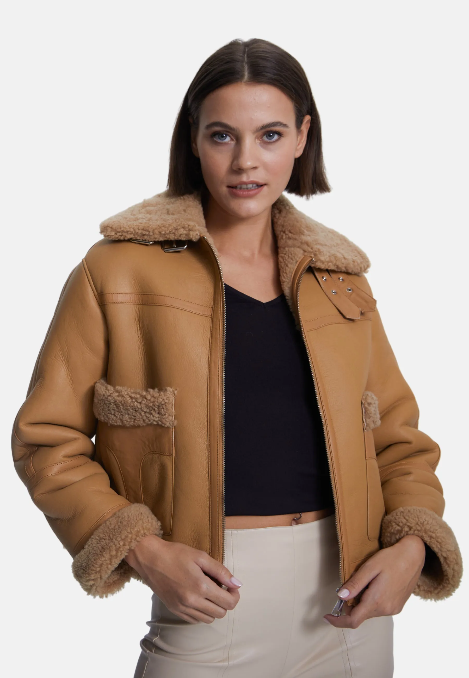 Women's Suede Jacket, Silky Mink With Mink Curly Wool