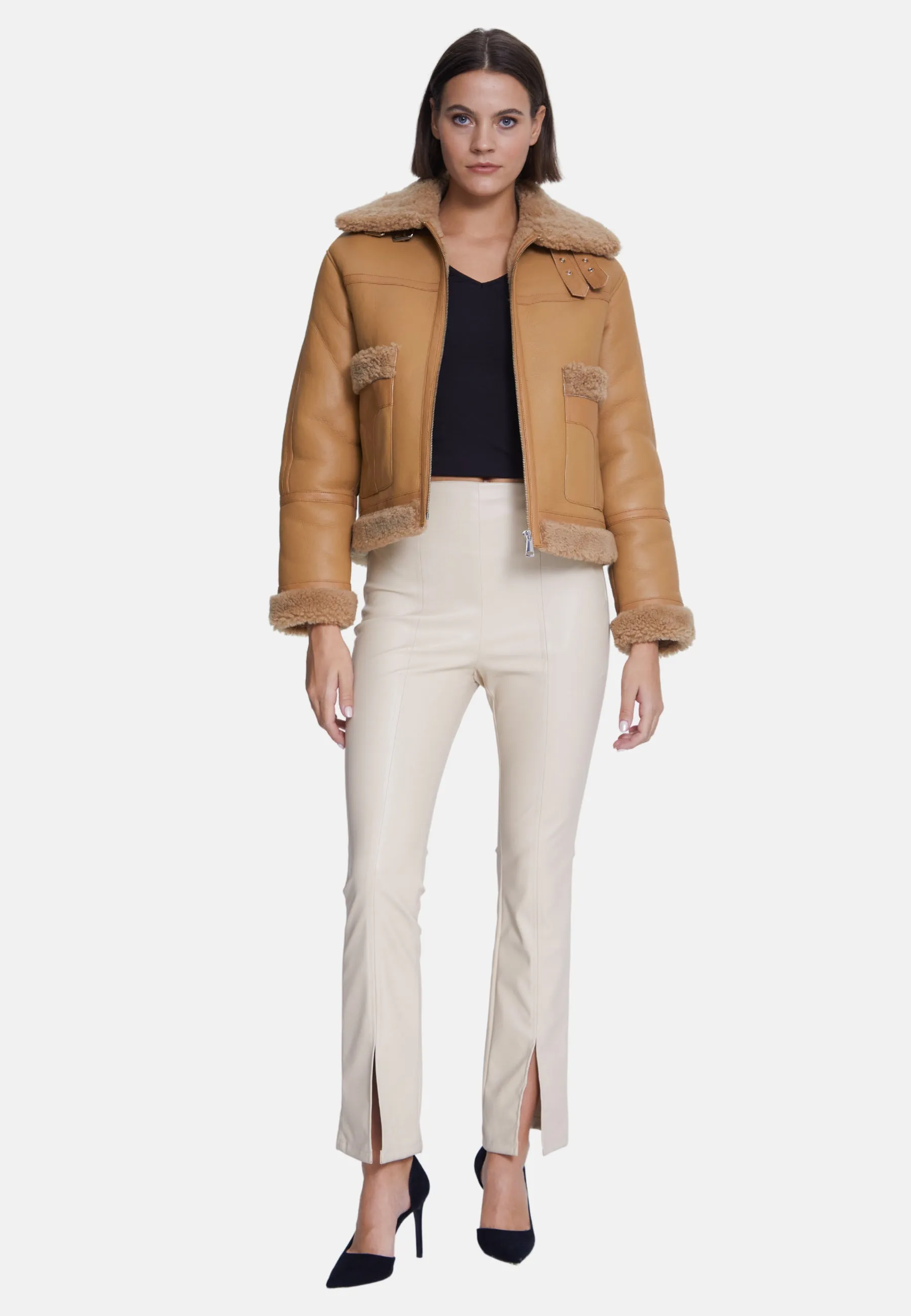 Women's Suede Jacket, Silky Mink With Mink Curly Wool