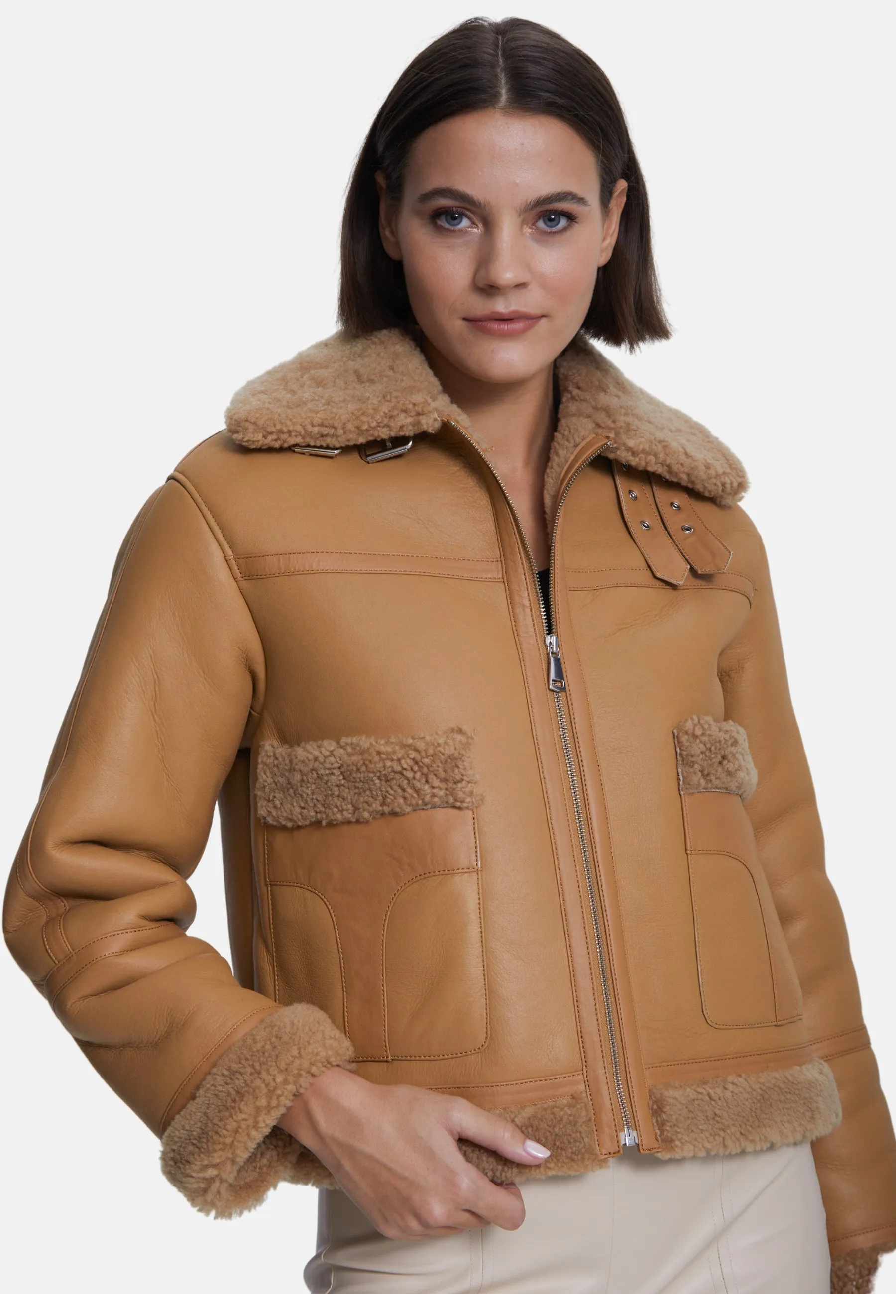 Women's Suede Jacket, Silky Mink With Mink Curly Wool