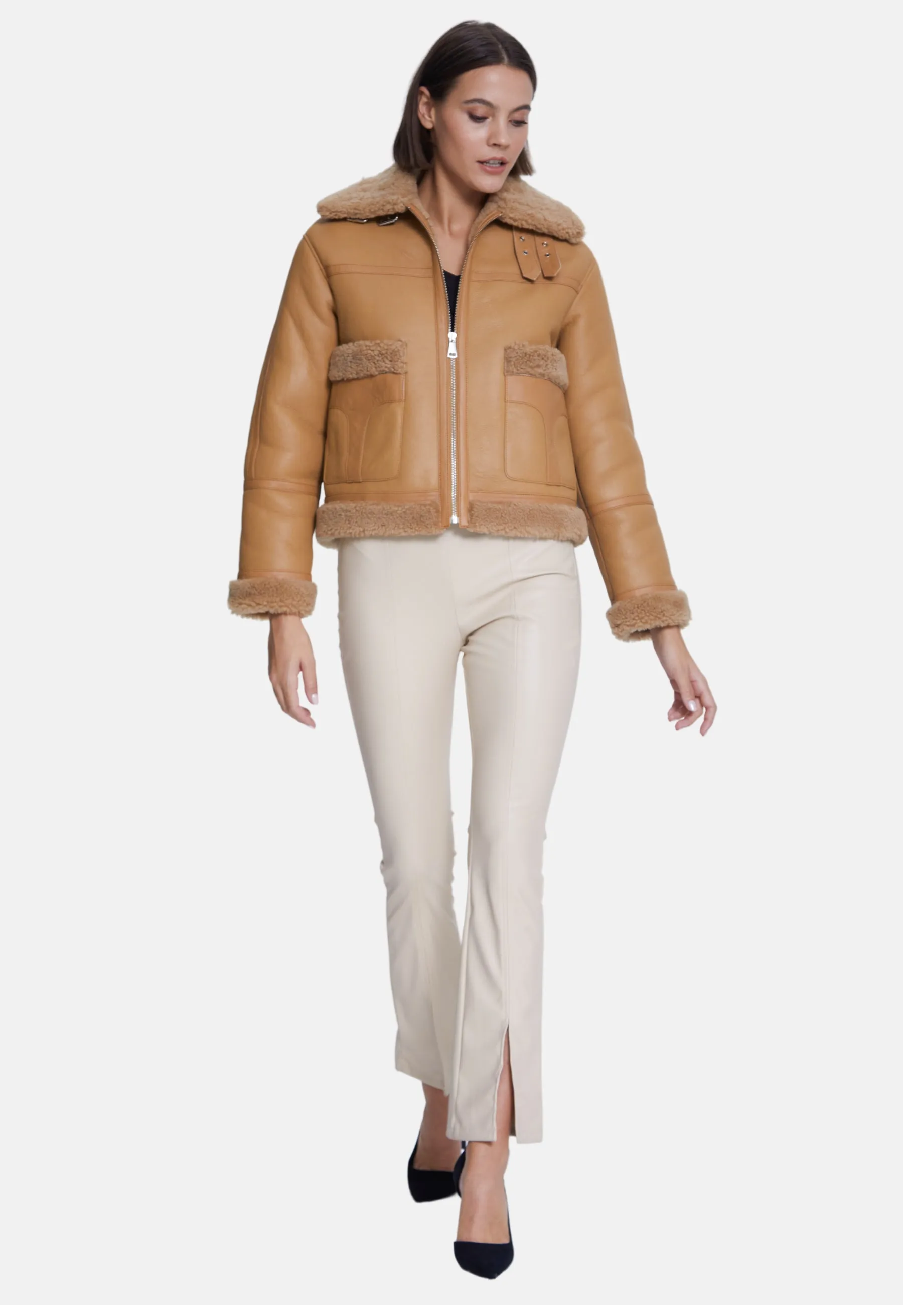 Women's Suede Jacket, Silky Mink With Mink Curly Wool