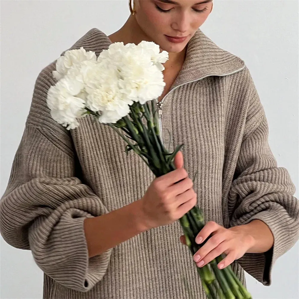 wool blend loose long sweater with matching knit wool trousers