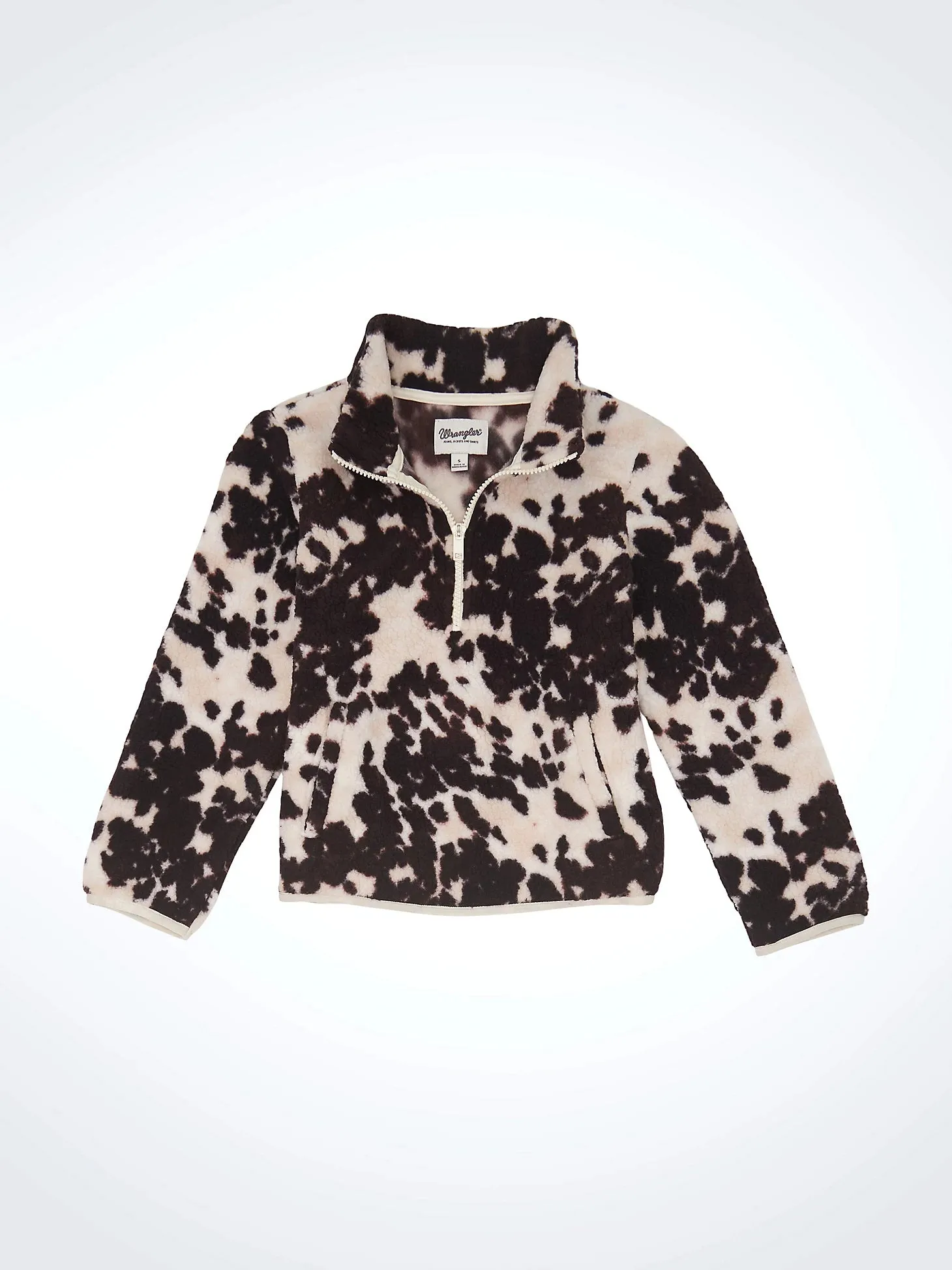 WRANGLER GIRL'S COW PRINT QUARTER ZIP SHERPA PULLOVER