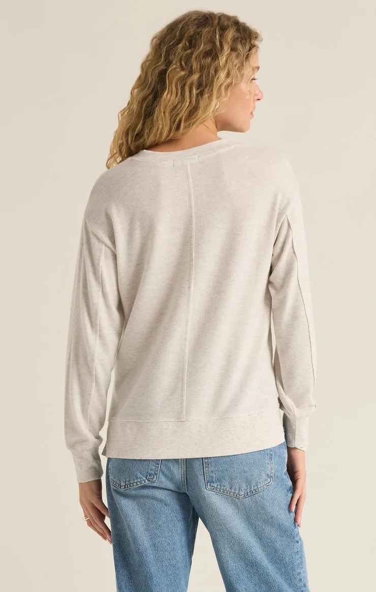 Z-Supply Wilder Cloud V-Neck Long Sleeve Top - LIGHT OATMEAL