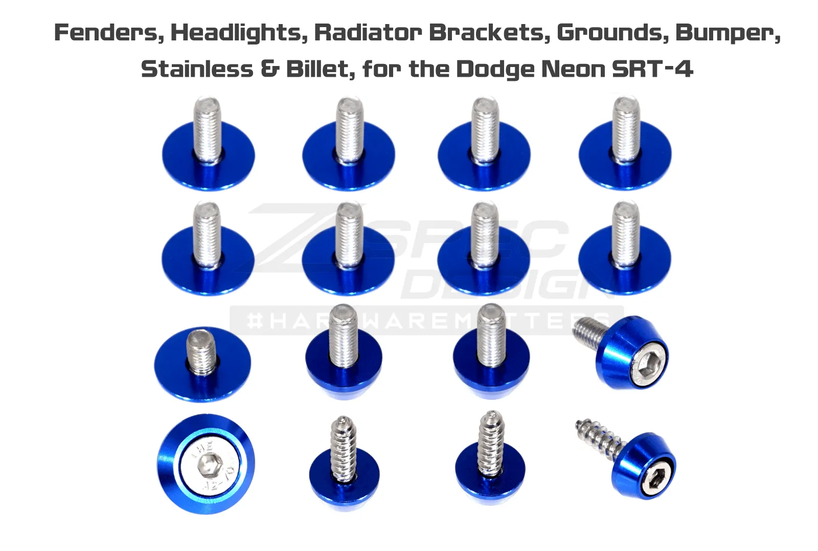 ZSPEC Fenders-Headlights-Bumper-Rad-Brackets Fasteners for '03-05 Dodge Neon SRT-4, Stainless & Billet